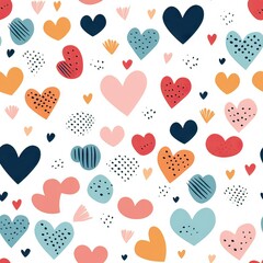 seamless pattern simple doodle hearts on a white background retro style