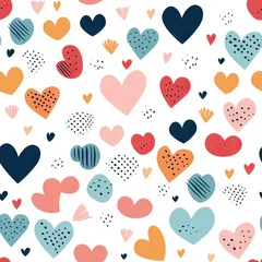 Fotobehang seamless pattern simple doodle hearts on a white background retro style © Al