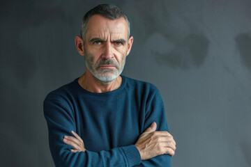 Serious Middle-Aged Man With Folded Arms: Captivating Image