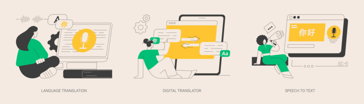 Multilingual mobile application abstract concept vector illustrations.
