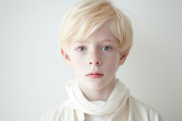 Portrait Of Pale Boy On White Background