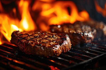 Grilling Steaks: Flames Ignite The Sizzling Heat