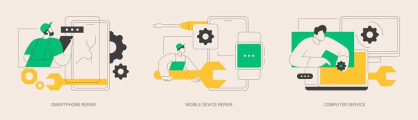 Gadget fixing abstract concept vector illustrations.