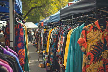 Fototapeta na wymiar Diverse Range Of Clothing Options Available At Street Market
