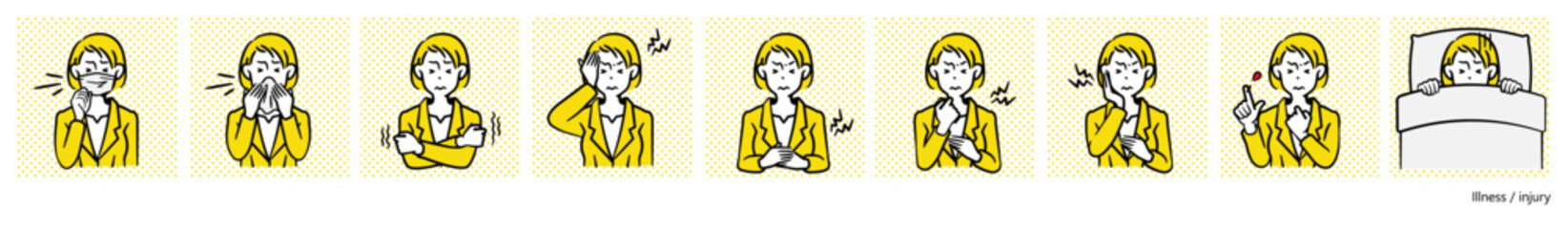 人物イラスト│スーツ女性2（病気・ケガ）