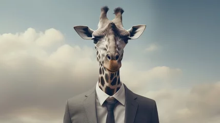 Foto auf Acrylglas Antireflex A man with a giraffe's head. Giraffe in a business suit. © inna717
