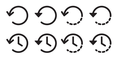 History time clock vector icon set. past transaction history symbol. browser history sign. - obrazy, fototapety, plakaty