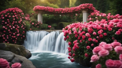 waterfall in the park Fantasy waterfall of love, with a landscape of roses and hearts, with a   butchart gardens waterfalls 