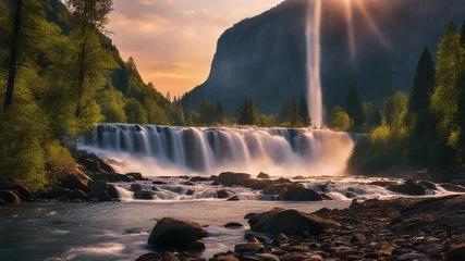 Foto op Canvas falls at night Steam punk waterfall   with a landscape of   Colorful  sky © Jared
