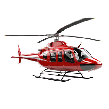Red helicopter on cutout PNG transparent background