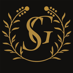 SG letter branding logo design with a leaf..
