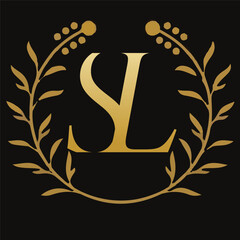 SL letter branding logo design with a leaf..
