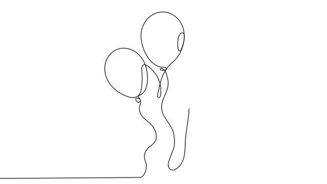 Three balloons line art video in continuous line style. Holiday, drawing of birthday celebration. Bunch of balloons for birthday and party