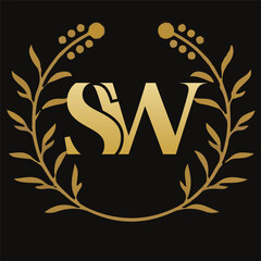 SW letter branding logo design with a leaf..
