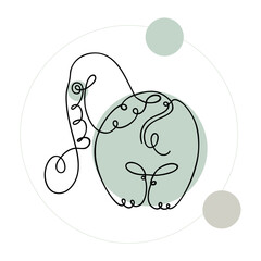 Vector linear image of an elephant. Modern art of continuous lines, aesthetic contour.