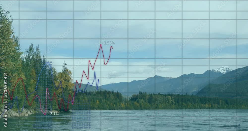 Poster animation of data processing and diagrams over landscape