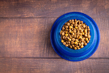Kibble pet. Bowl of dry dog food.