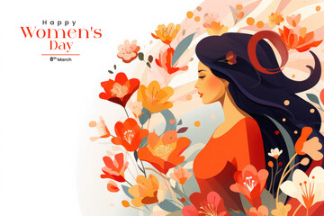 International happy women's day celebration floral illustration background, greeting card poster template