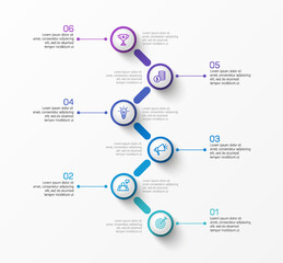 Business infographic vector design template with 6 options, steps or processes. Can be used for workflow layout, diagram, annual report, web design	