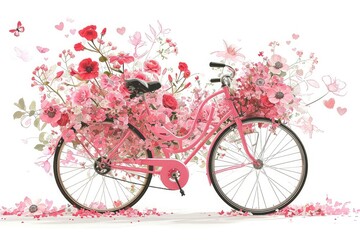 Fototapeta na wymiar International happy women's day celebration floral and bicycle for female illustration with watercolor flowers background