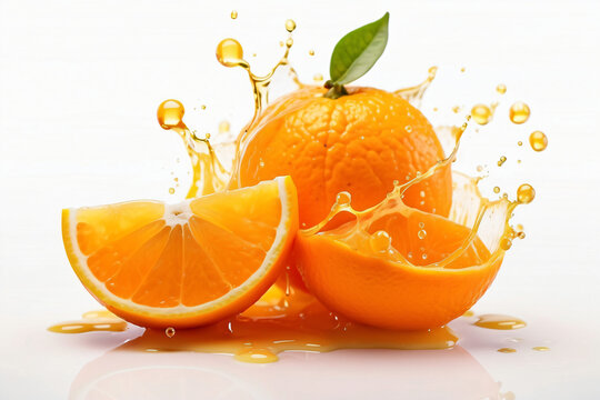 water splash on orange with mint isolated on white. Generative with ai