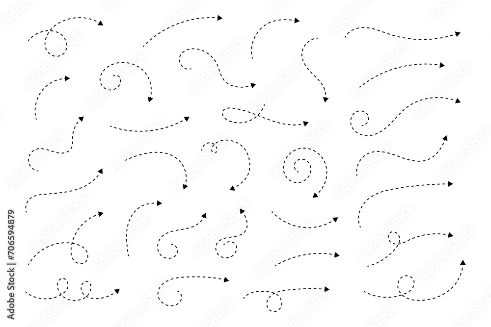 Poster curved dotted arrow. zigzag arrow stripes design with dotted lines.