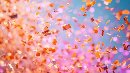 Peach fuzz Confetti professional photo shot, sharp focus, festive background