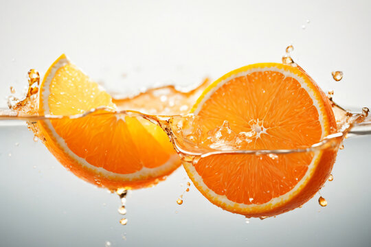 water splash on orange with mint isolated on white. Generative with ai
