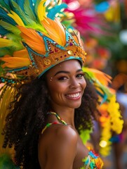 Professional half body portrait of sensual and cute brazilian woman Rio carnival participant