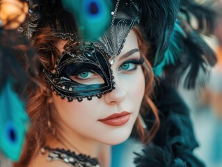 Professional half body portrait of sensual and cute woman Venice carnival participant