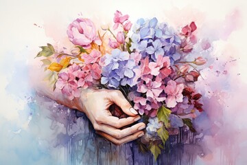 International happy women's day celebration floral illustration, watercolor flowers background