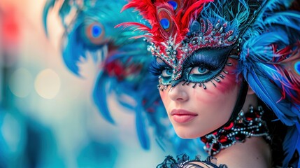 Sensual and cute woman Venice carnival participant in breathtaking costume