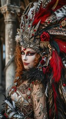 Sensual and cute woman Venice carnival participant in breathtaking costume