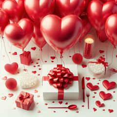 Gifts and balloons heart shaped valentine's day concept creative decoration