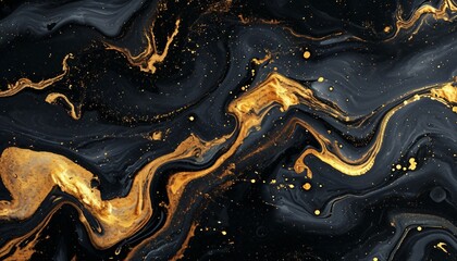 Abstract liquid acrylic paint, gold veins on black background, creative watercolor wallpaper, black marble with golden veins, Black marbel natural pattern for background. - obrazy, fototapety, plakaty