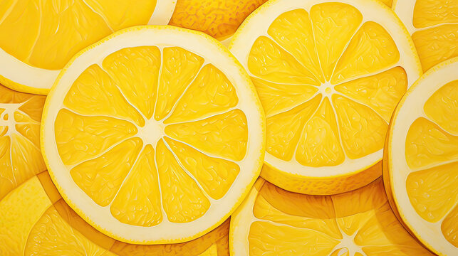 An artistic arrangement of sliced and whole lemons on a monochromatic yellow canvas, creating a visually harmonious citrus theme Ai Generative