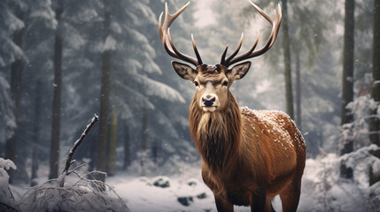 Naklejka na ściany i meble red deer Cervus elaphus in winter