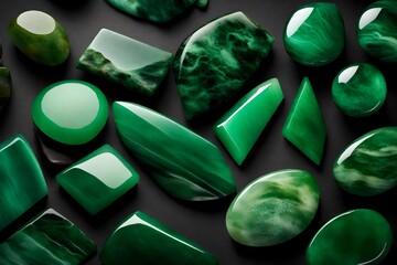 Elegant jade stone with a smooth texture, revered for its cultural significance. - obrazy, fototapety, plakaty