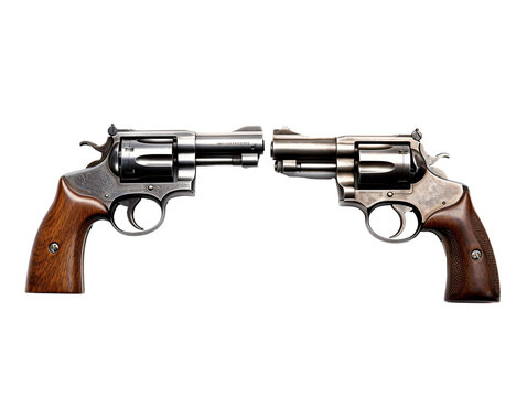 two guns with wooden handles