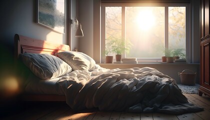 award-winning full-length photo of very beautiful taken natural light in bedroom focus on bed, window in the bedroom, award-winning photography, ultra realistic photography, ultra sharp, hyper detaile