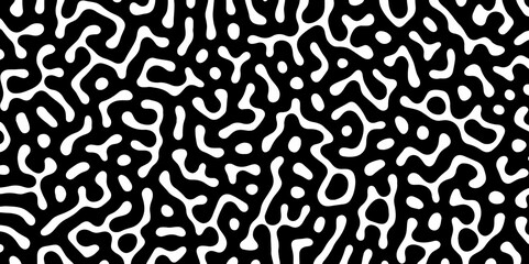 Abstract Turing organic wallpaper with background. Turing reaction diffusion monochrome seamless pattern with chaotic motion. Natural seamless line pattern. Linear design with biological shapes.