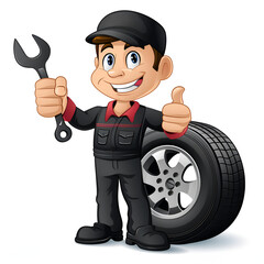 A tyre cartoon car mechanic service mascot 