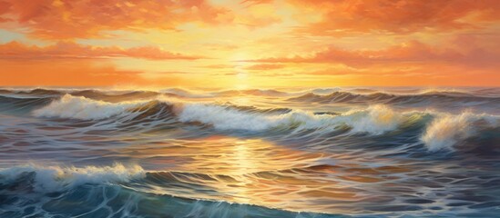 Sunrise over serene ocean: Stunning moment as sun arises, casting golden glow onto tranquil waves. Sky painted with hues.