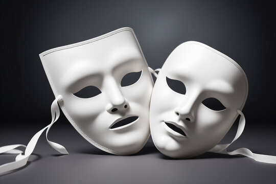 Two simple white masks, theatre concept