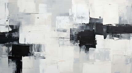 Abstract Oil Painting with overlapping Squares in white and black Colors. Artistic Background with...