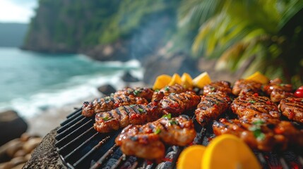 close up of a bbq on a tropical beach