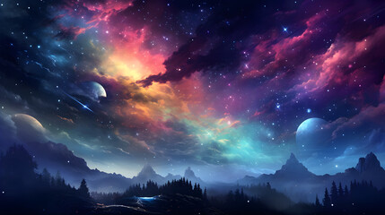 Naklejka premium A breathtaking sky filled with colorful nebulae