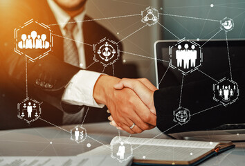 Human Resources Recruitment and People Networking Concept. Modern graphic interface showing...