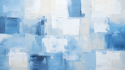 Abstract Oil Painting with overlapping Squares in white and blue Colors. Artistic Background with...