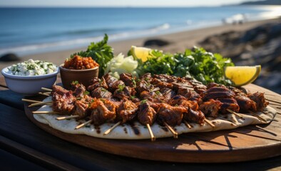 kebab with sea view background 